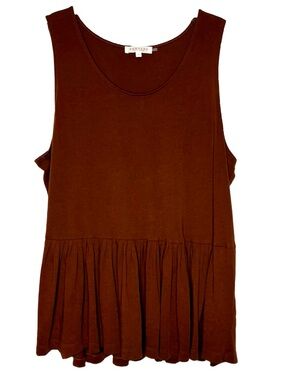 Demy-Lee Brown Gilda Tank Top Sleeveless Shirt Peplum Hem Soft Tee L Tuckernuck